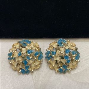 Vintage Silver And Enamel Flower Earrings